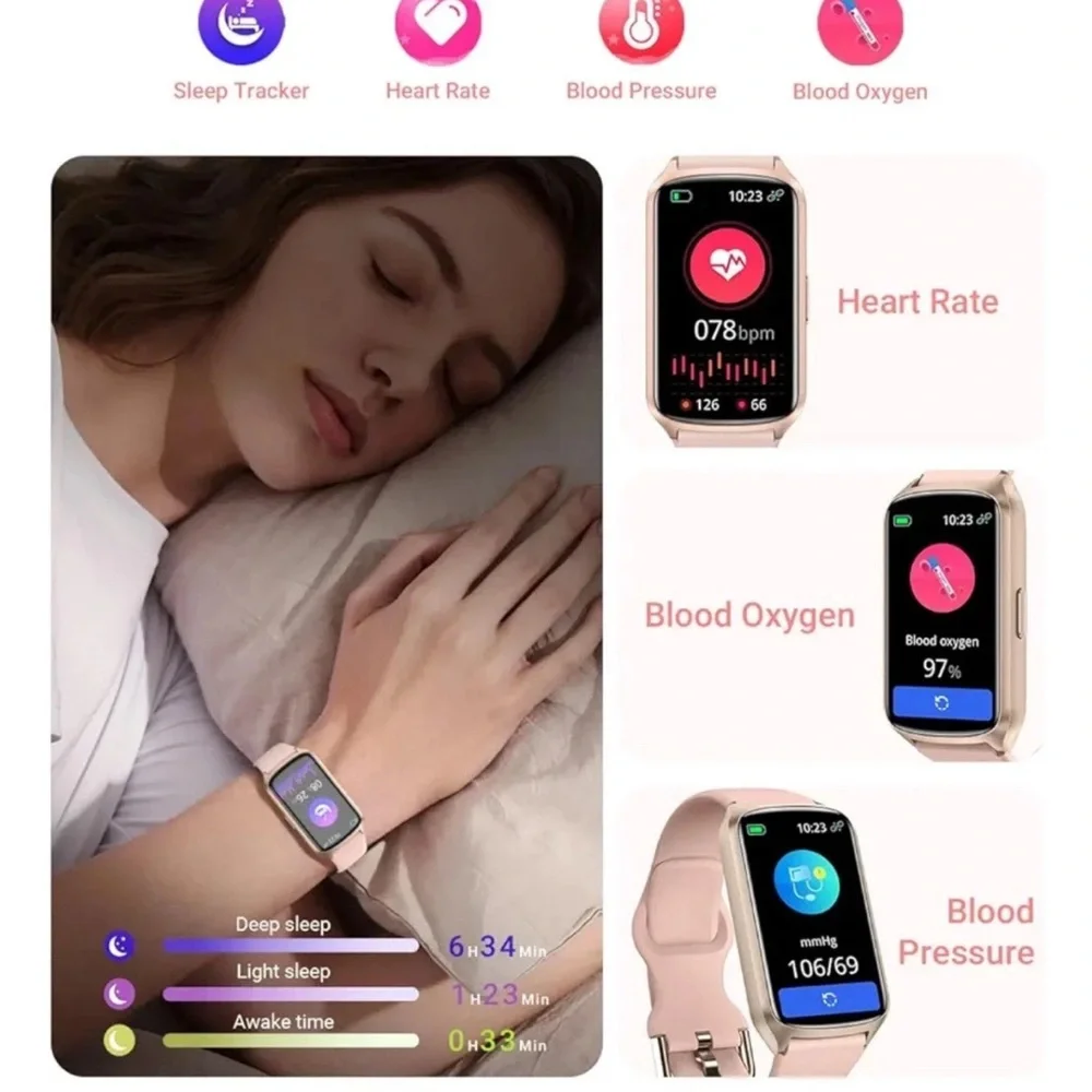 Smart Fitness Tracker 4J Model CS5 Black Band and Accessories
